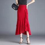 Women's Fishtail Chiffon Fashion Designer 3-5XL Midi Skirts (Plus Size)-Women's Fashion Designer Skirts-Red-Women&#x27;s fashion designer plus size clothes