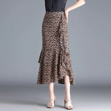 Women's Fishtail Chiffon Fashion Designer 3-5XL Midi Skirts (Plus Size)-Women's Fashion Designer Skirts-Small Leopard-Women&#x27;s fashion designer plus size clothes