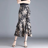 Women's Fishtail Chiffon Fashion Designer 3-5XL Midi Skirts (Plus Size)-Women's Fashion Designer Skirts-Flower-Women&#x27;s fashion designer plus size clothes