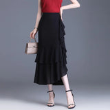 Women's Fishtail Chiffon Fashion Designer 3-5XL Midi Skirts (Plus Size)-Women's Fashion Designer Skirts-black-Women&#x27;s fashion designer plus size clothes