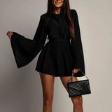 Women's Flare Sleeve Backles Fashion Designer Mini S-L Dresses (Short)