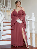 Women's Flared Sleeve Chiffon Fashion Designer 1-5XL Long Dresses (Plus Size)