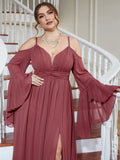 Women's Flared Sleeve Chiffon Fashion Designer 1-5XL Long Dresses (Plus Size)