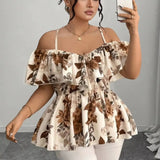 Women's Floral Blouse Fashion Designer 1-5XL Singlets (Plus Size)-Bark-5XL