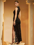 Women's Floral Bodycon Fashion Designer Lace Split Dresses (Long)-Women's Fashion Designer Dresses
