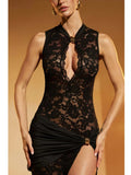 Women's Floral Bodycon Fashion Designer Lace Split Dresses (Long)-Women's Fashion Designer Dresses