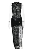Women's Floral Bodycon Fashion Designer Lace Split Dresses (Long)-Women's Fashion Designer Dresses