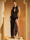 Women's Floral Bodycon Fashion Designer Lace Split Dresses (Long)-Women's Fashion Designer Dresses