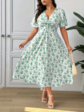 Women's Floral Drawstring Fashion Designer 1-5XL Long Dresses (Plus Size)-Women's Fashion Designer Plus Size Dresses-International Women's Clothing