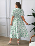 Women's Floral Drawstring Fashion Designer 1-5XL Long Dresses (Plus Size)-Women's Fashion Designer Plus Size Dresses-International Women's Clothing