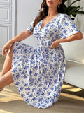 Women's Floral Drawstring Fashion Designer 1-5XL Long Dresses (Plus Size)-Women's Fashion Designer Plus Size Dresses-International Women's Clothing