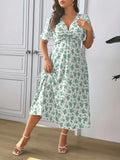 Women's Floral Drawstring Fashion Designer 1-5XL Long Dresses (Plus Size)-Women's Fashion Designer Plus Size Dresses-International Women's Clothing