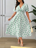 Women's Floral Drawstring Fashion Designer 1-5XL Long Dresses (Plus Size)