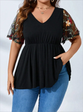 Women's Floral Embroidery 3-5XL Fashion Designer Blouse T-Shirts (Plus Size)