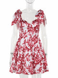 Women's Floral Fashion Designer A-Line Corset Mini Dresses (Short)-Women's Fashion Designer Dresses-Red-Women&#x27;s fashion designer plus size clothes
