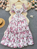 Women's Floral Fashion Designer Backless Lace Up Dresses (Long)-Women's Fashion Designer Dresses