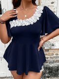 Women's Floral Hem Blouse 1-5XL Fashion Designer T-Shirts (Plus Size)