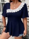 Women's Floral Hem Blouse 1-5XL Fashion Designer T-Shirts (Plus Size)