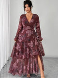 Women's Floral Maxi Fashion Designer Chiffon 1-5XL Long Dresses (Plus Size)-Women's Fashion Designer Plus Size Dresses-International Women's Clothing