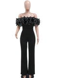 Women's Floral Off Shoulder S-2XL Fashion Designer Jumpsuits-Women's Fashion Designer Rompers / Jumpsuits-black-Women&#x27;s fashion designer plus size clothes