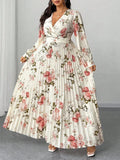 Women's Floral Pleated 1-5XL Fashion Designer Long Dresses (Plus Size)-Women's Fashion Designer Plus Size Dresses-International Women's Clothing