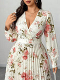 Women's Floral Pleated 1-5XL Fashion Designer Long Dresses (Plus Size)-Women's Fashion Designer Plus Size Dresses-International Women's Clothing