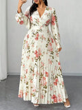 Women's Floral Pleated 1-5XL Fashion Designer Long Dresses (Plus Size)-Women's Fashion Designer Plus Size Dresses-International Women's Clothing