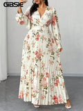 Women's Floral Pleated 1-5XL Fashion Designer Long Dresses (Plus Size)-Women's Fashion Designer Plus Size Dresses-International Women's Clothing