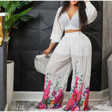 Women's Floral Pleated Chiffon Designer Fashion Pants and Top Jumpsuits (Plus Size)