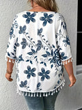 Women's Floral Pom Pom Blouse Fashion 1-4XL Designer Tunic T-Shirts (Plus Size)
