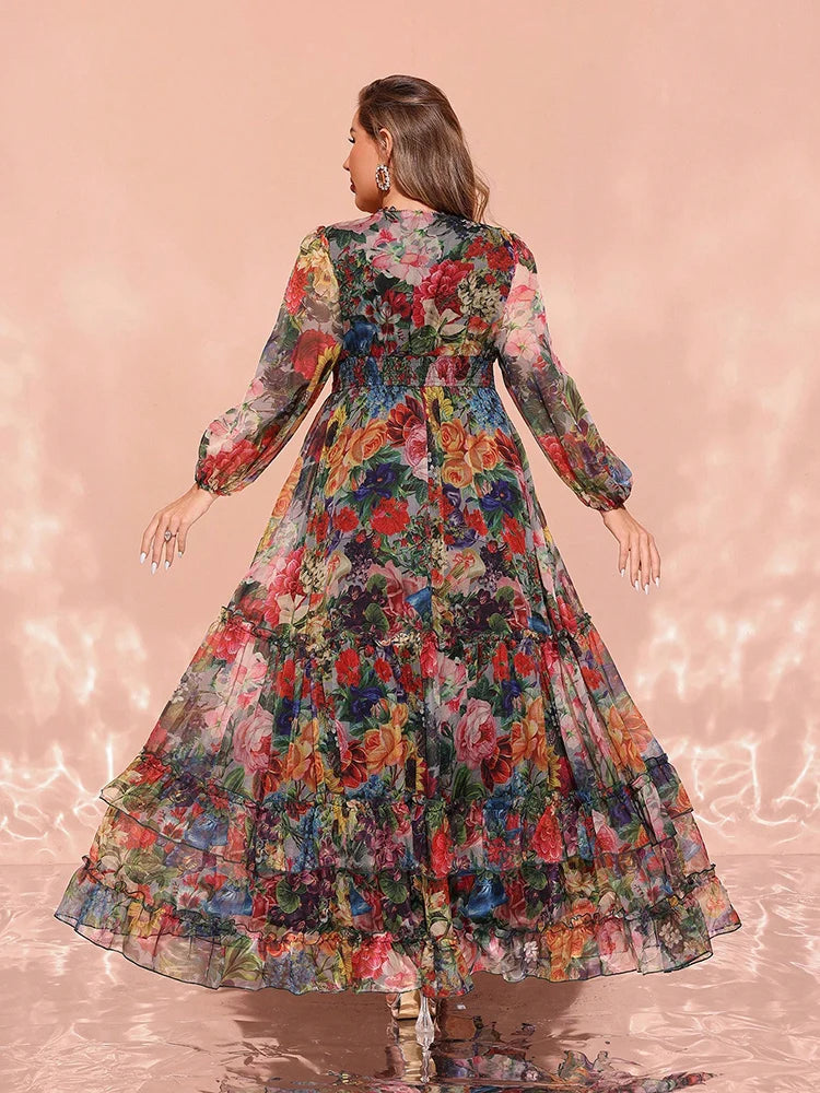 Women's Floral Print 1-4XL Chiffon Fashion Designer Long Dresses (Plus – International Women's Clothing