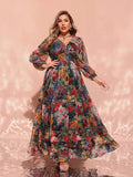 Women's Floral Print 1-4XL Chiffon Fashion Designer Long Dresses (Plus Size)
