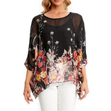 Women's Floral Print 1-5XL Blouse Tunic Fashion Designer T-Shirts (Plus Size)