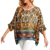 Women's Floral Print 1-5XL Blouse Tunic Fashion Designer T-Shirts (Plus Size)