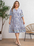 Women's Floral Print 1-5XL Fashion Designer Midi Dresses (Plus Size)