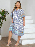 Women's Floral Print 1-5XL Fashion Designer Midi Dresses (Plus Size)