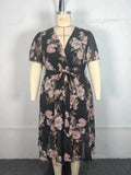 Women's Floral Print A-line 2-5XL Fashion Designer Long Dresses (Plus Size)-