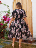 Women's Floral Print A-line 2-5XL Fashion Designer Long Dresses (Plus Size)