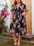 Women's Floral Print A-line 2-5XL Fashion Designer Long Dresses (Plus Size)