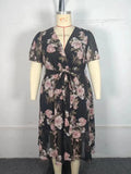 Women's Floral Print A-line 2-5XL Fashion Designer Long Dresses (Plus Size)