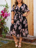 Women's Floral Print A-line 2-5XL Fashion Designer Long Dresses (Plus Size)-Women's Fashion Designer Plus Size Dresses