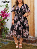 Women's Floral Print A-line 2-5XL Fashion Designer Long Dresses (Plus Size)