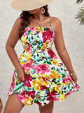 Women's Floral Print Fashion Designer 1-4XL Short Dresses (Plus Size)