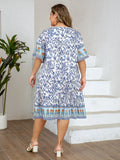 Women's Floral Print 1-5XL Fashion Designer Midi Dresses (Plus Size)-Women's Fashion Designer Plus Size Dresses-International Women's Clothing