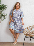 Women's Floral Print 1-5XL Fashion Designer Midi Dresses (Plus Size)-Women's Fashion Designer Plus Size Dresses-International Women's Clothing