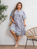 Women's Floral Print 1-5XL Fashion Designer Midi Dresses (Plus Size)-Women's Fashion Designer Plus Size Dresses-International Women's Clothing