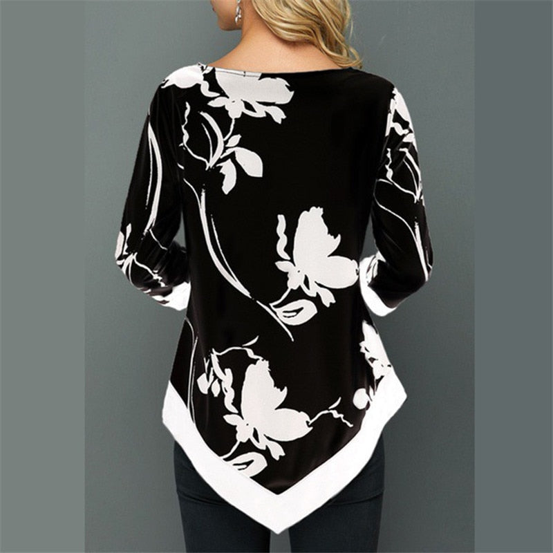 Women's Floral Printed Irregular Fashion Designer Tops T-Shirts (Plus Size)