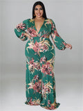 Women's Floral Rompers 2-5XL Designer Fashion Jumpsuits (Plus Size)-Women's Fashion Designer Plus Size Dresses-green-Women&#x27;s fashion designer plus size clothes