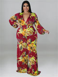 Women's Floral Rompers 2-5XL Designer Fashion Jumpsuits (Plus Size)-Women's Fashion Designer Plus Size Dresses-deep red-Women&#x27;s fashion designer plus size clothes