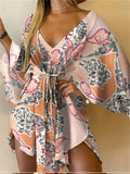 Women's Batwing Sleeve Floral S-2XL Rompers Fashion Designer Rompers-Women's Plus Size Fashion Designer Rompers / Jumpsuits-International Women's Clothing